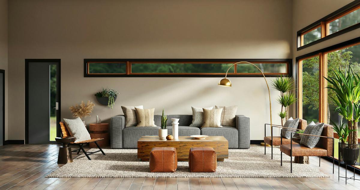 Luxury living room interior with warm lighting and layered textures Luxury living room interior with warm lighting and layered textures