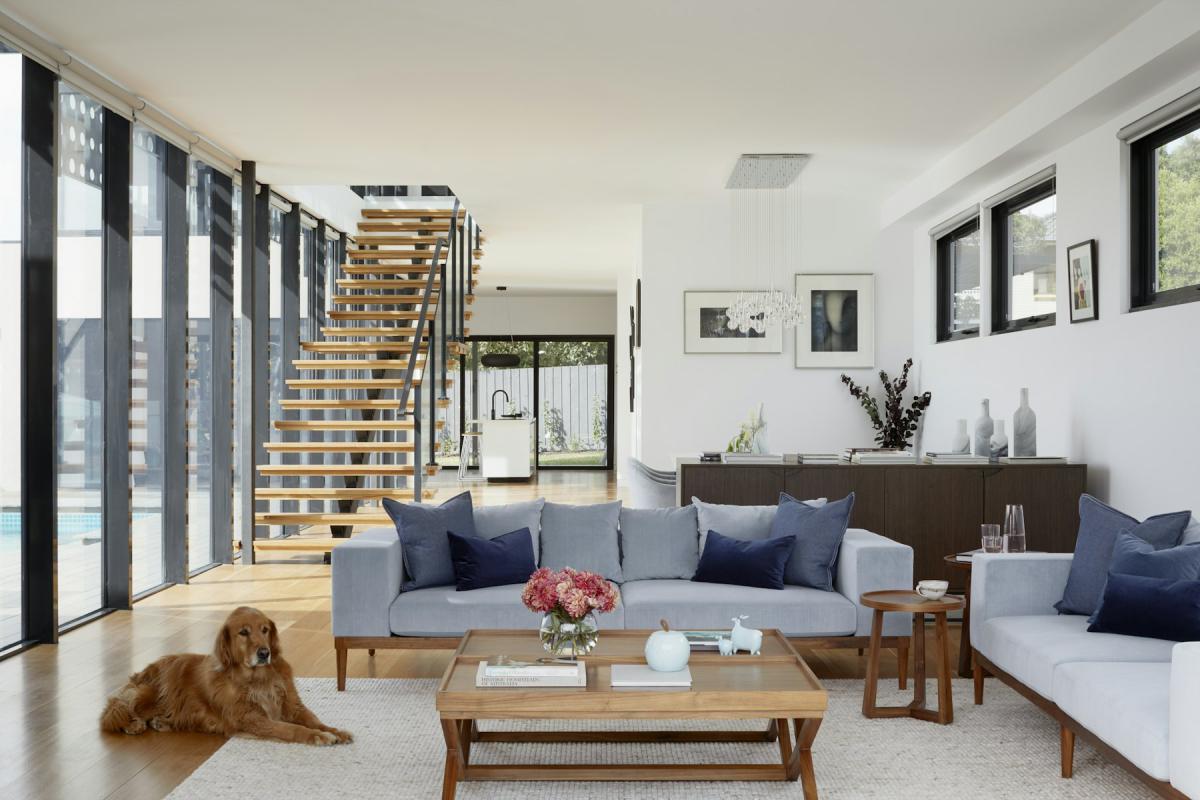 Completed turnkey interior project with double-height living room